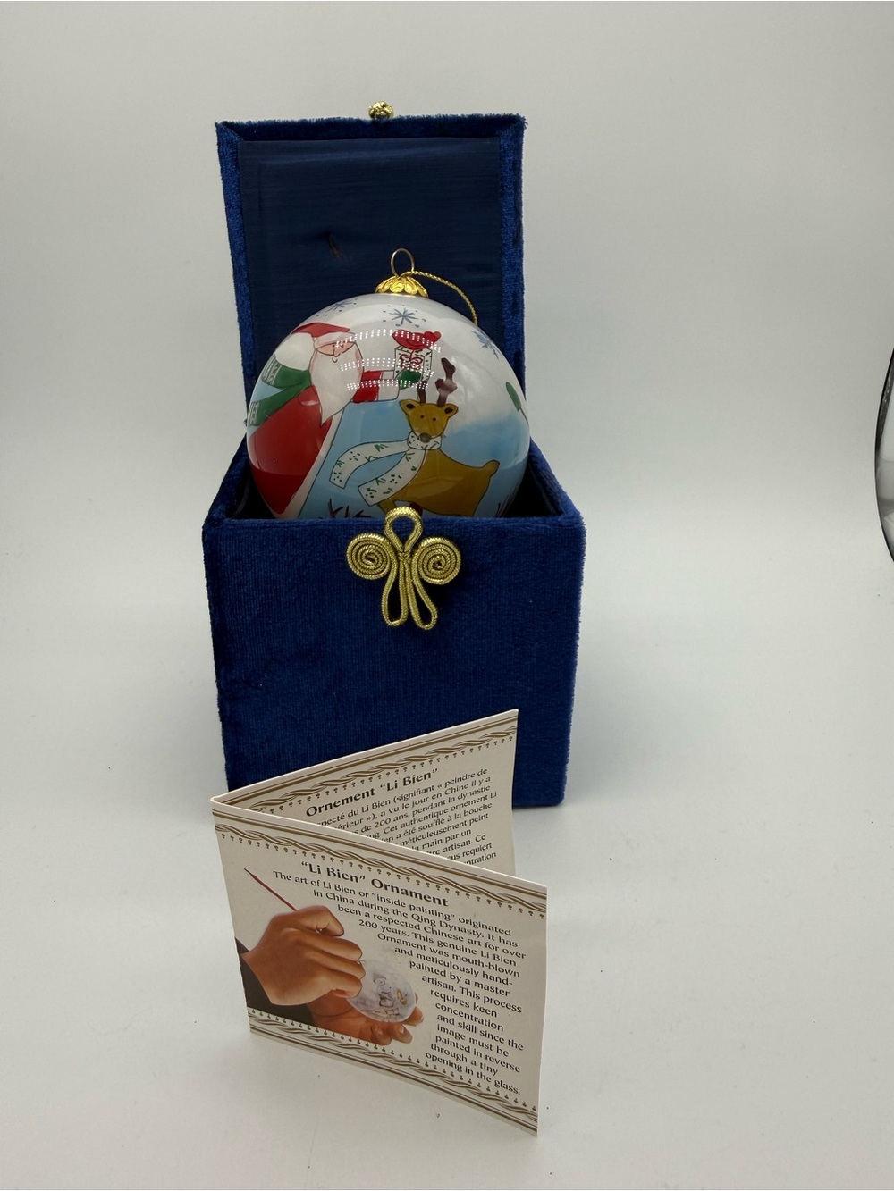 Pier 1 Imports Li Bien 2012 Reverse Painted Glass Christmas Ornament Santa Deer